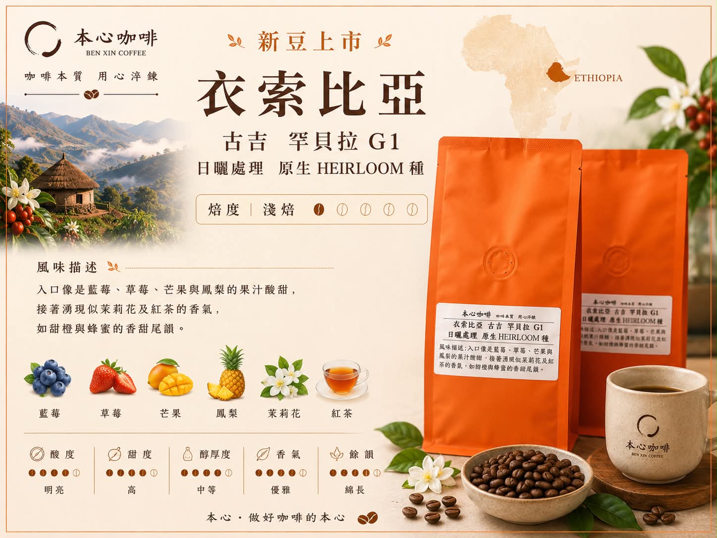 衣索比亞 古吉 罕貝拉 G1 日曬處理 原生HEIRLOOM品種